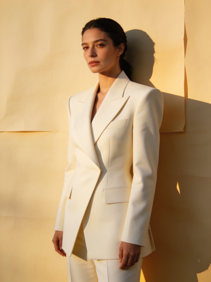 The Architect — a woman in sharp architectural cream tailoring